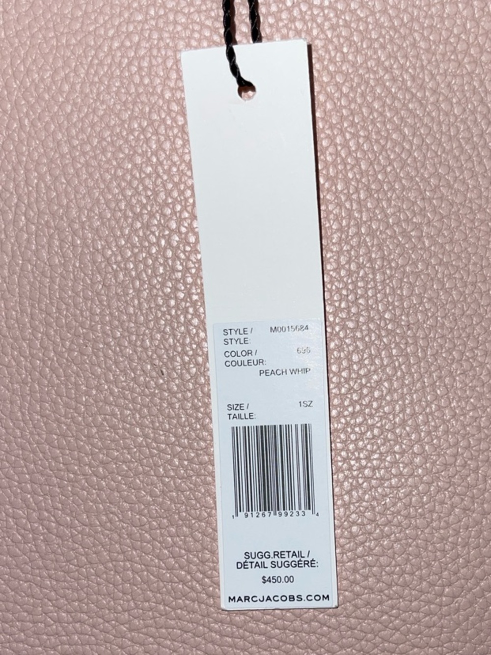 $450 Marc Jacobs Pale Pink Leather Tote with Gold Accent Peach Whip NWT M0015684 - Picture 5 of 10
